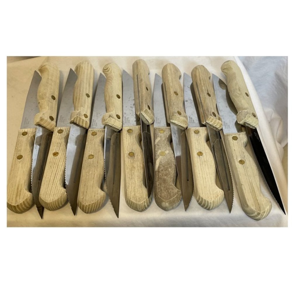 Farberware Steak Knives 14 - Full Tang Wood Handles 9¾ Blade 5" Stainless Steel
